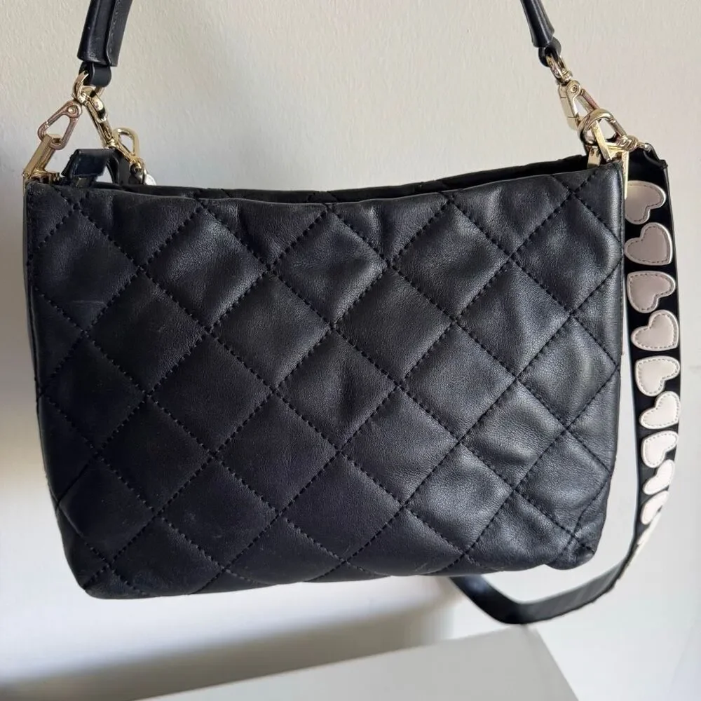 Kate Spade Quilted Leather Crossbody Bag With Embroidery Heart Strap & Tassels
